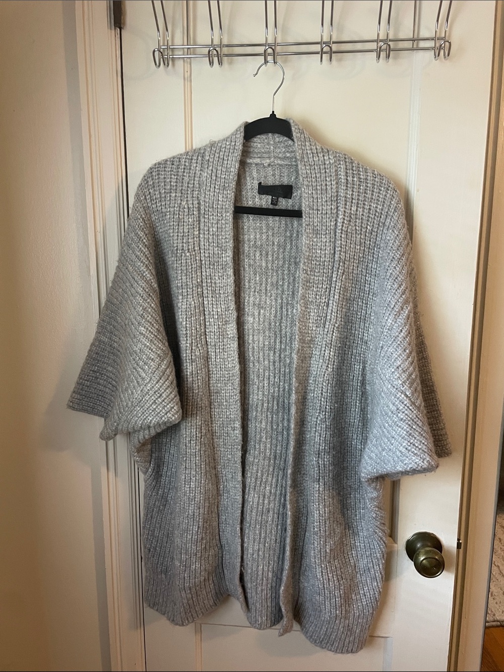 Nili Lotan Heather Gray Ribbed Open-Front Cardigan